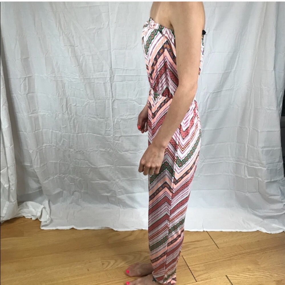 Pink Chevron Strapless Jumpsuit - Picture 3 of 4